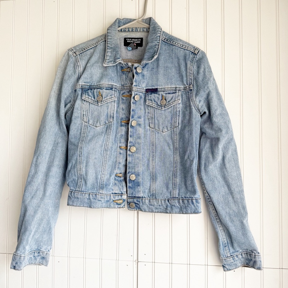 Polo Jeans Co. Ralph Lauren Size L distressed light blue denim jacket